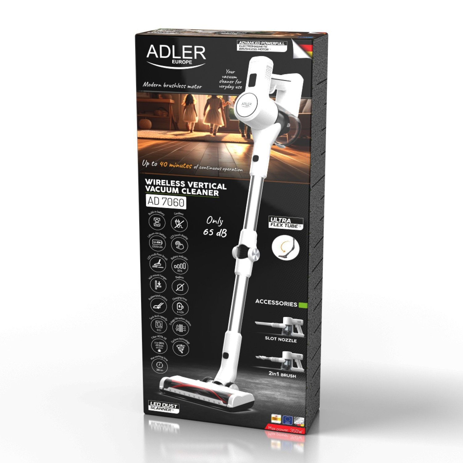 Беспроводной вертикальный пылесос Adler AD 7060 со светодиодной подсветкой