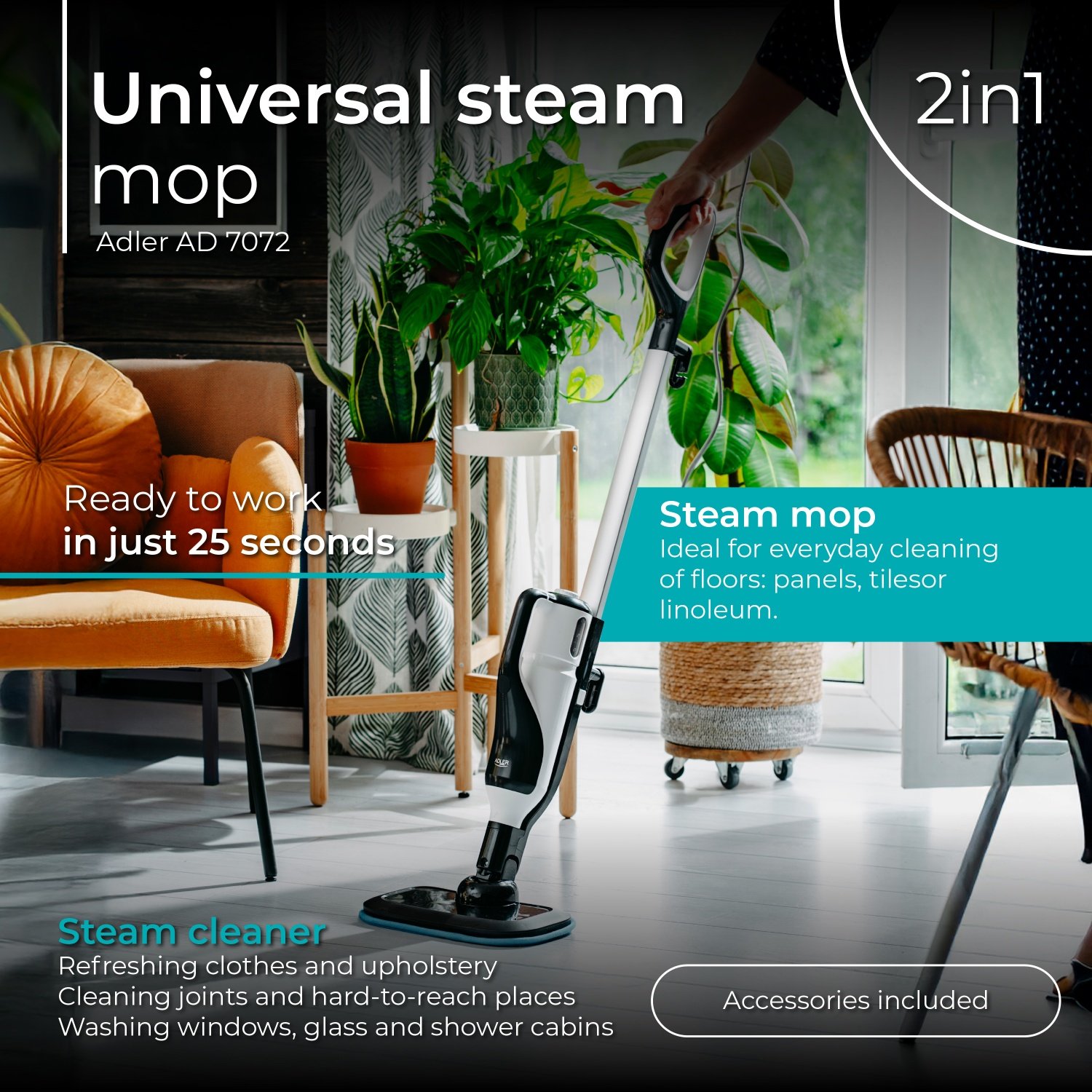 Паровая швабра Adler AD 7072 Universal 2в1