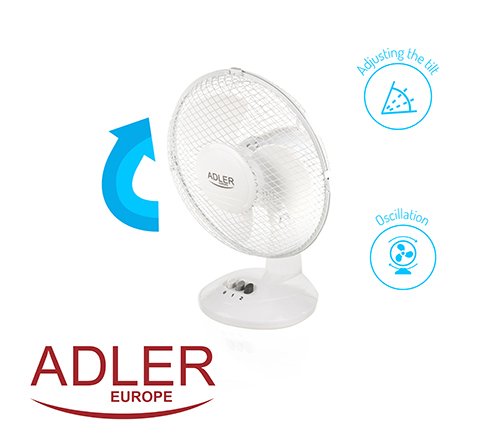 Вентилятор настольный Adler AD 7302, 45 Вт, диаметром 23 см, 2 режима скорости