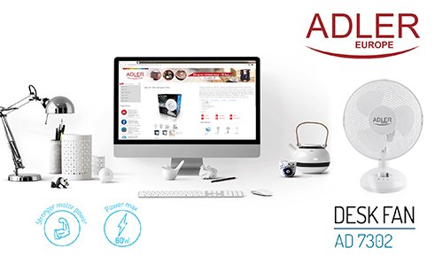 Вентилятор настольный Adler AD 7302, 45 Вт, диаметром 23 см, 2 режима скорости