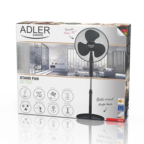 Вентилятор напольный Adler AD 7323b, 90 Вт, диаметром 40 см, 3 настройки скорости 