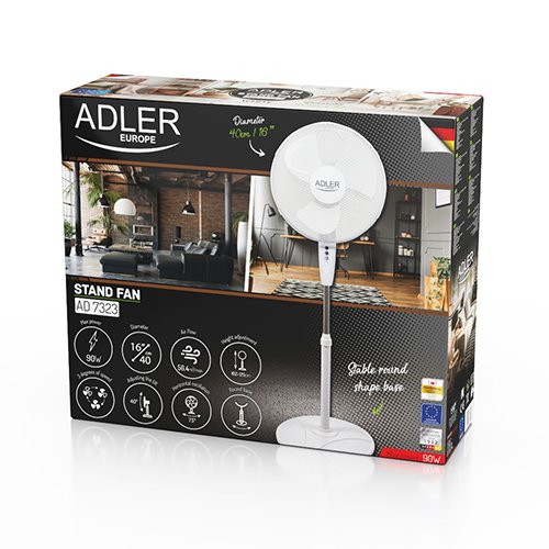 Вентилятор напольный Adler AD 7323w, 90 Вт, диаметром 40 см, 3 настройки скорости 