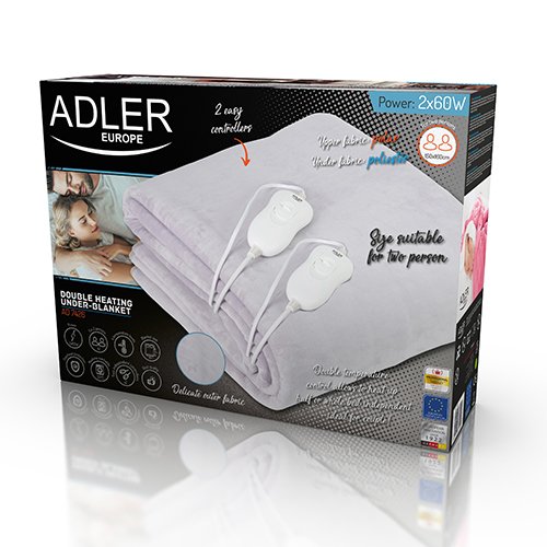 Электроодеяло двуспальное Adler AD 7426, 150 х 160 см, 2 х 60 Вт