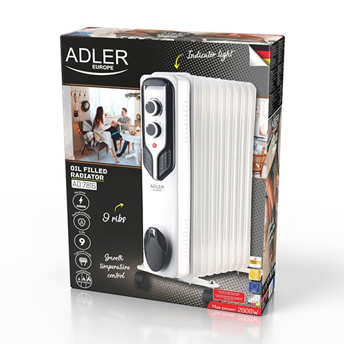 Масляный обогреватель Adler AD 7816, 2000 Вт, 3 уровня