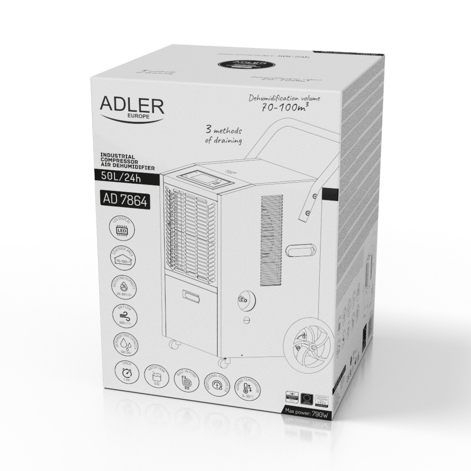 Промышленный компрессорный осушитель воздуха Adler AD 7864 до 100 м², 50 л - 24 ч
