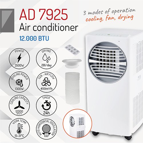 Портативный кондиционер Adler AD 7925, 12000 BTU, до 45 м²