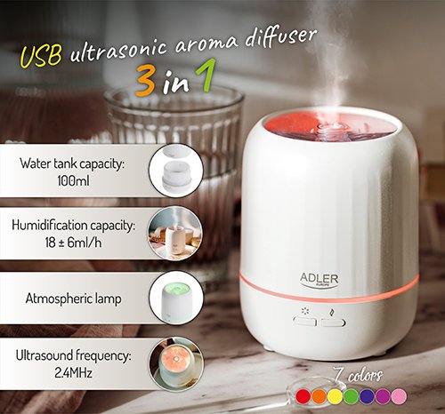 Ультразвуковой ароматический диффузор 3в1 Adler AD 7968