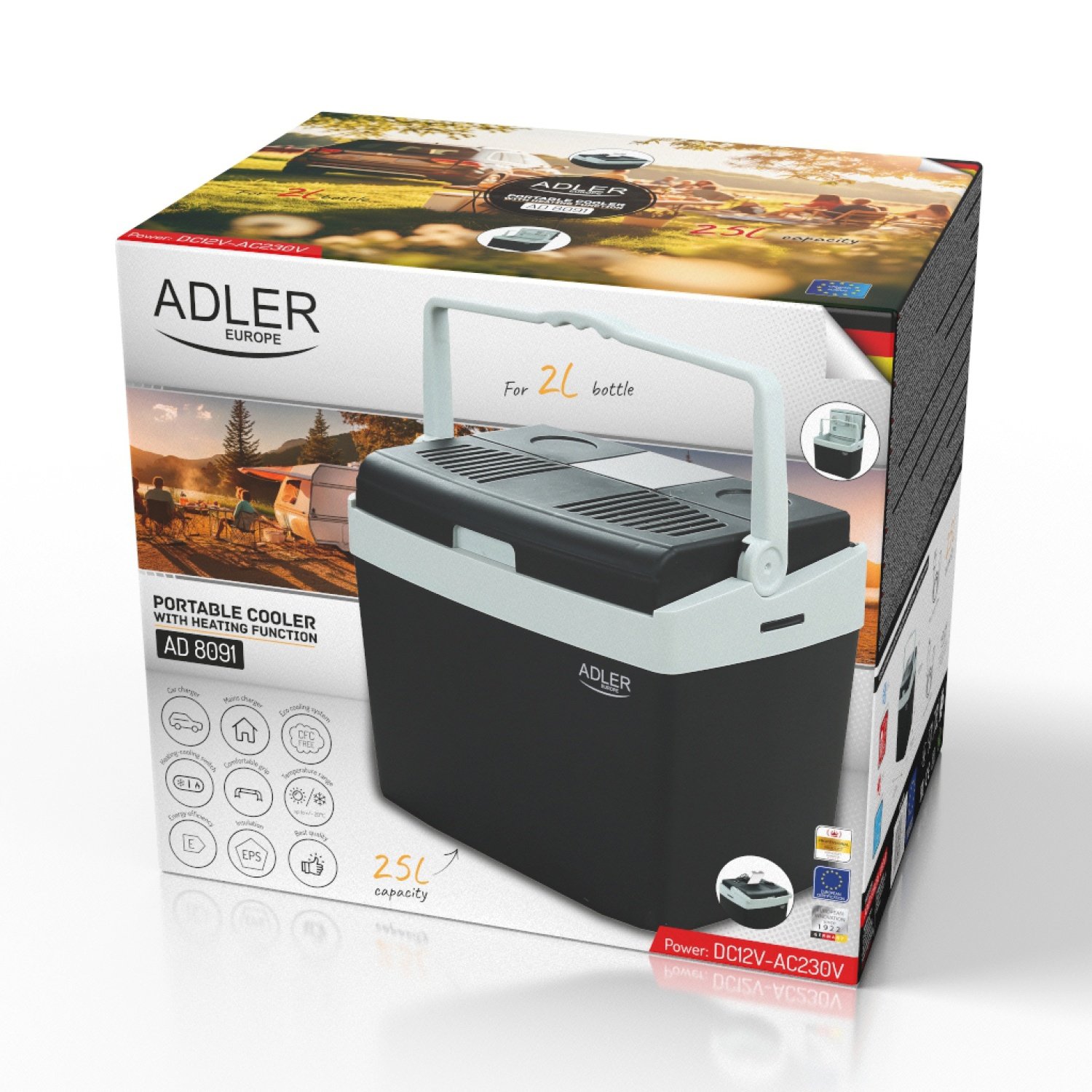 Автомобильный холодильник Adler AD 8091, черный, 25л, 230/12V, функция охлаждения и нагрева