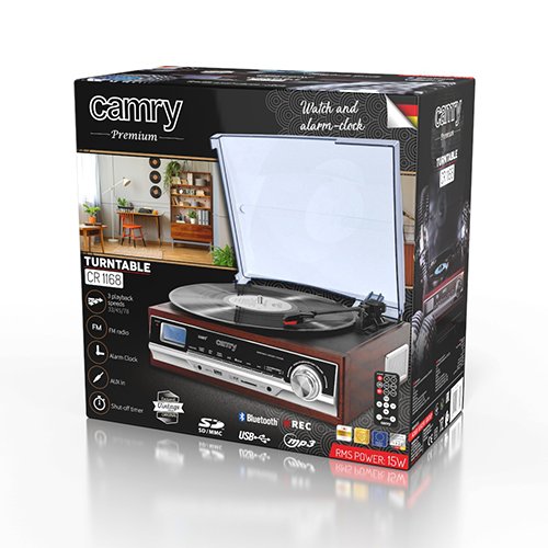 Виниловый проигрыватель с радио Camry CR 1168 с Bluetooth/MP3/USB/SD/записью