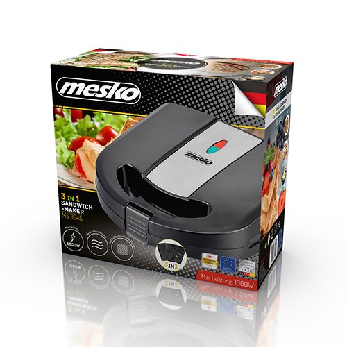 Сэндвичница 3 в 1 Mesko MS 3045, для бутербродов, для вафель, для барбекю