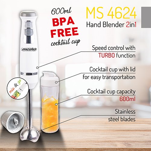 Погружной блендер Mesko MS 4624, 1000 W, Белый