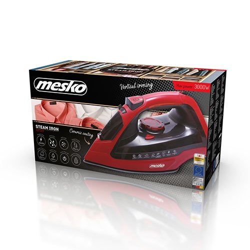 Утюг с паром Mesko MS 5031, керамическая подошва, 3000W, красный