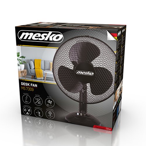 Вентилятор настольный Mesko MS 7309, 70 Вт, диаметром 30 см, 3 настройки скорости