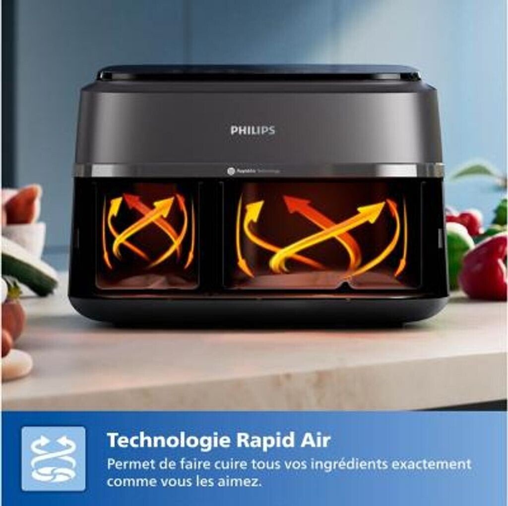 Friteuza dubla cu aer cald Philips Seria 3000 NA352/00, 3.0kg, 9.0l, 2750W, negru-auriu
