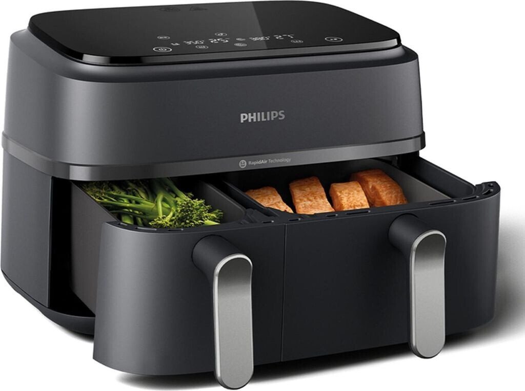 Friteuza dubla cu aer cald Philips Seria 3000 NA352/00, 3.0kg, 9.0l, 2750W, negru-auriu