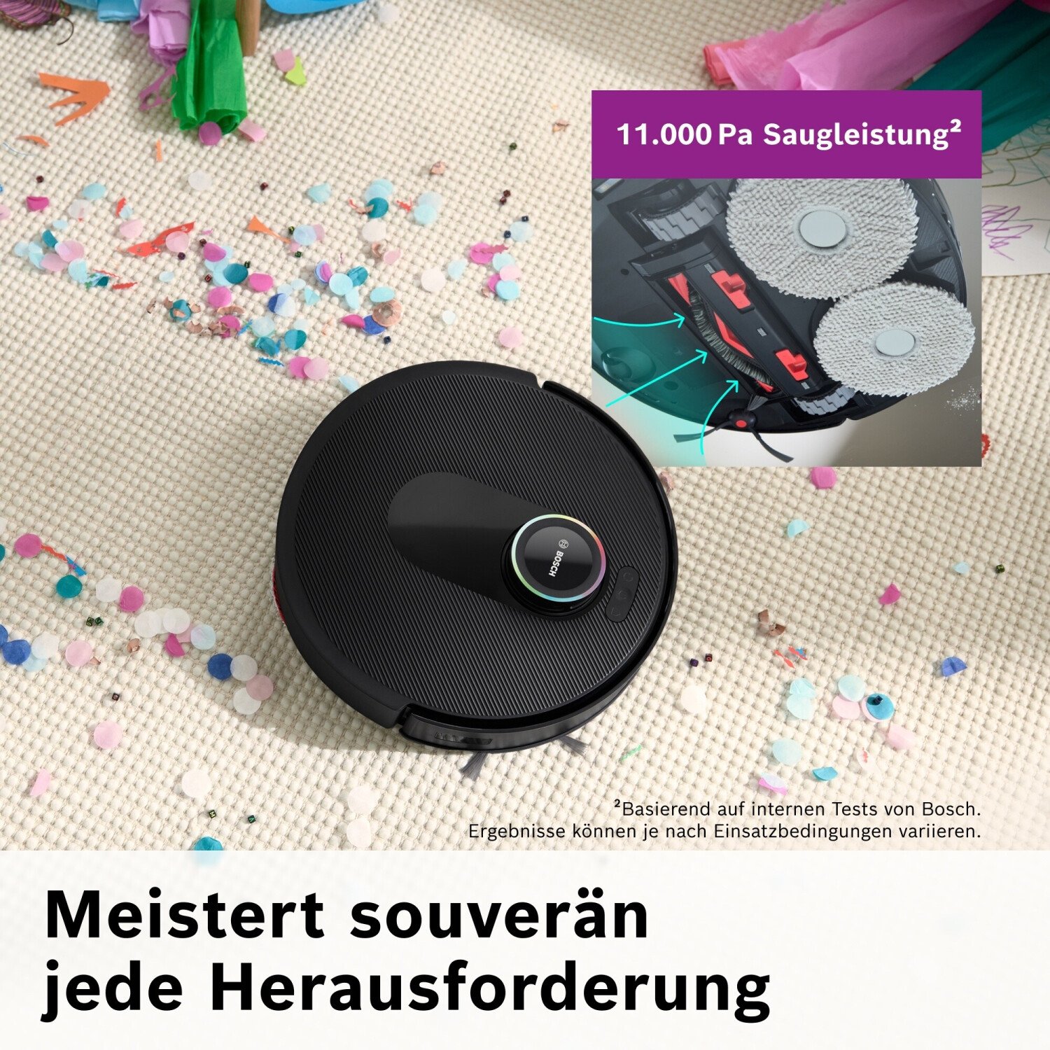 Aspirator robot pentru curatare uscata si umeda Bosch Spotless Max Cam BCRDW3BX, 0.27l, 14.4V, max 160 min, Wi-Fi
